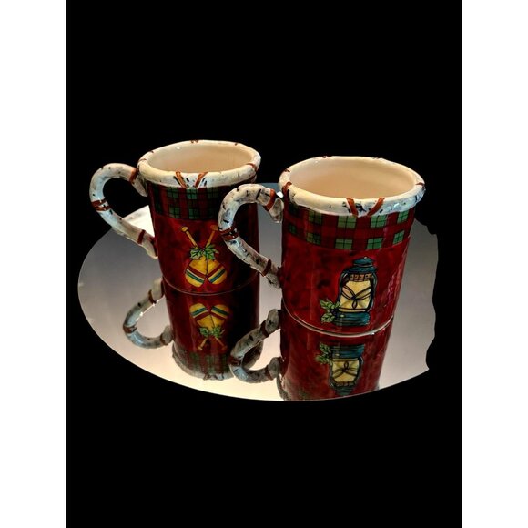 Vintage Susan Winget Holiday Lodge Mugs 4.5 “ Tall 16 Oz Capacity Set Of Two - Picture 11 of 13